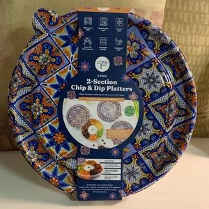 CORE - Blue and Orange 2-Section Chip & Dip Platters - Storage Containers